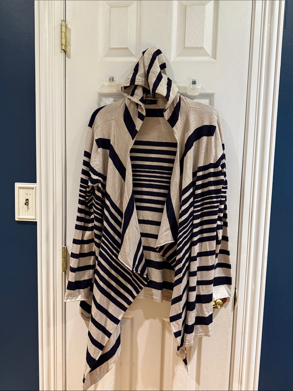 Source Unknown Navy and Cream Striped Hooded Cardigan